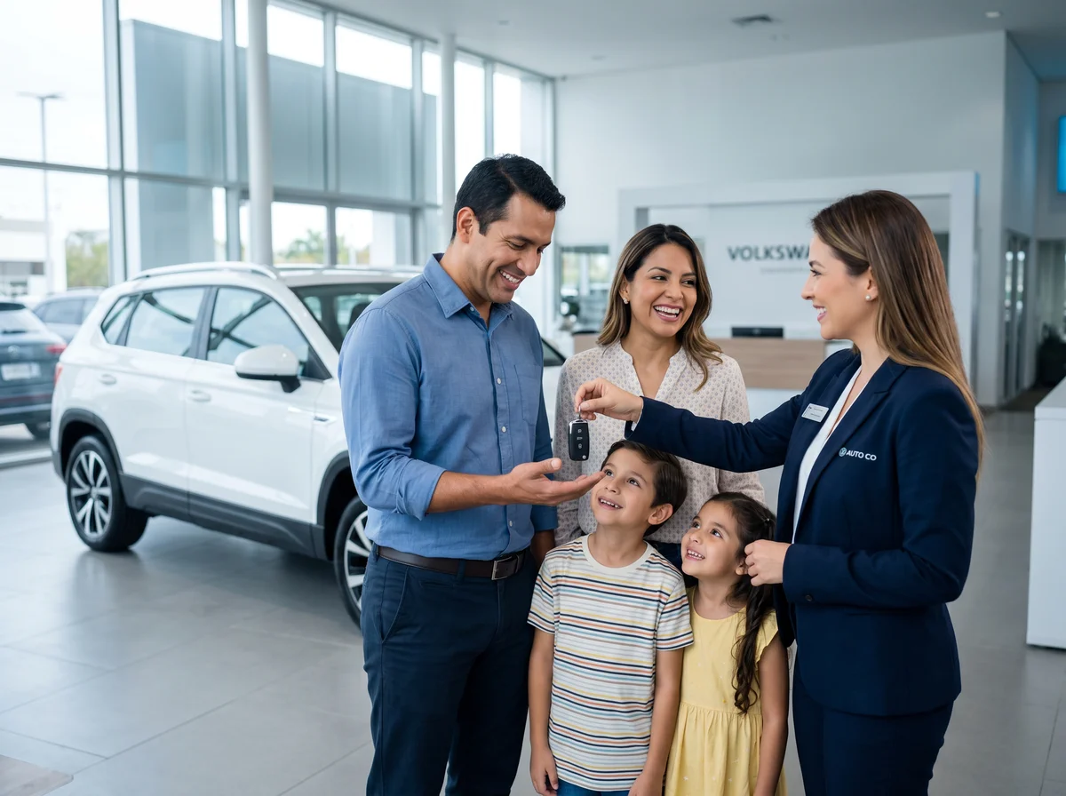 Familia recibiendo las llaves de su carro nuevo